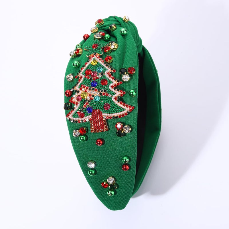 MOLOCH Christmas Headband for Women Beaded Green Christmas Tree Knotted Headband Jeweled Crystal Xmas Head Band Xmas Decorations Gifts - Image 4